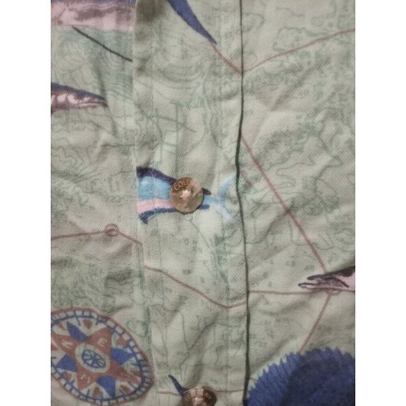 Columbia Mens Fish Graphic Print Green Button Down Short Sleeve Shirt Large L - Picture 4 of 12